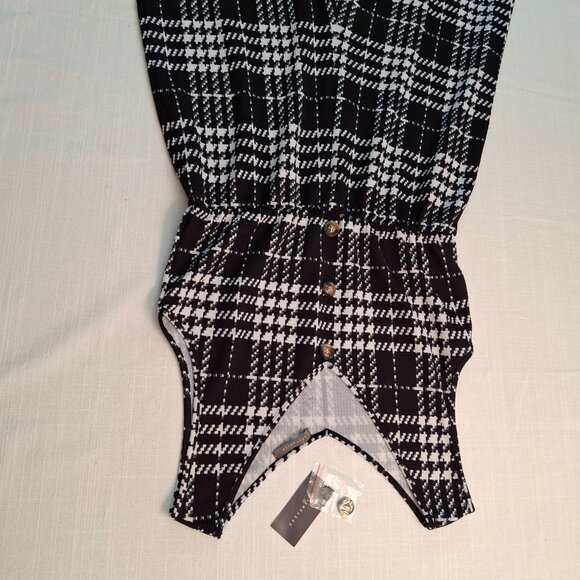 Plus Palazzo Wide Leg Jumpsuit, LG Stretch, Plaid Geometric, Slip On, New w Tags - Picture 6 of 16